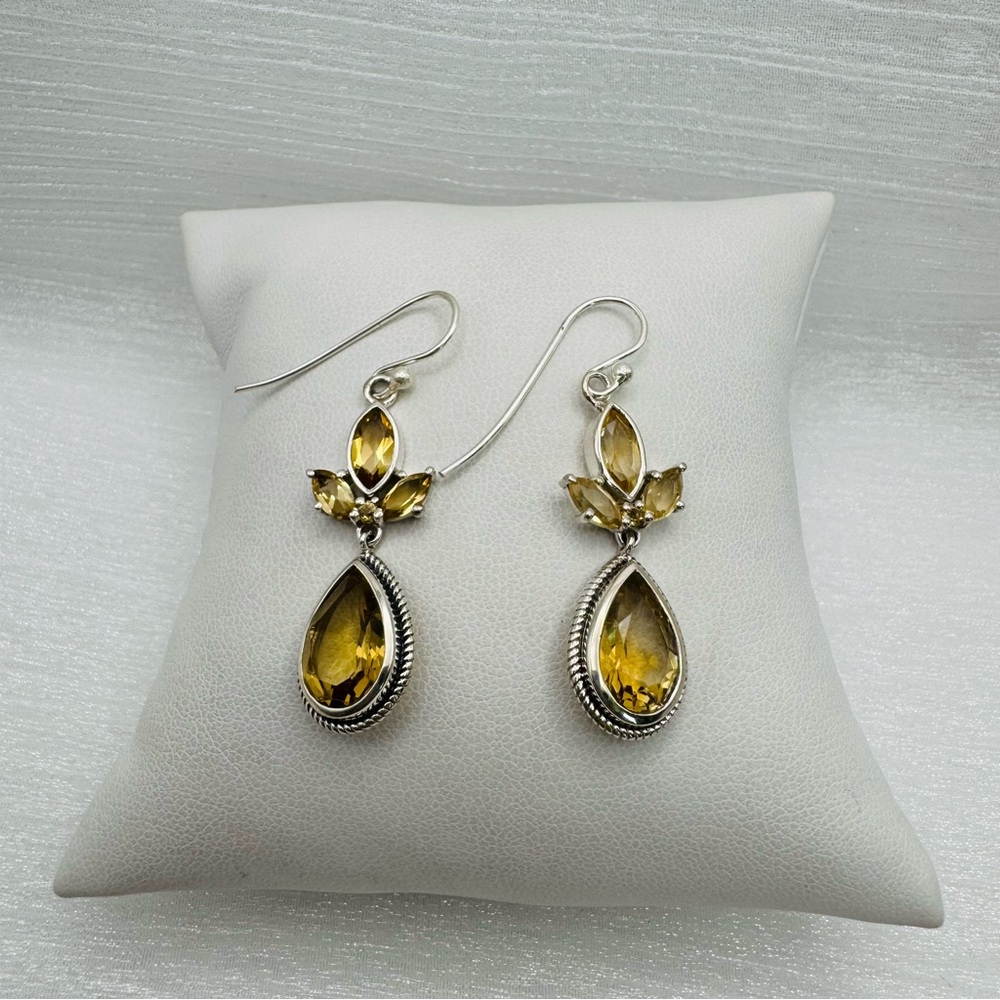 925 Citrine Teardrop Dangle Earrings